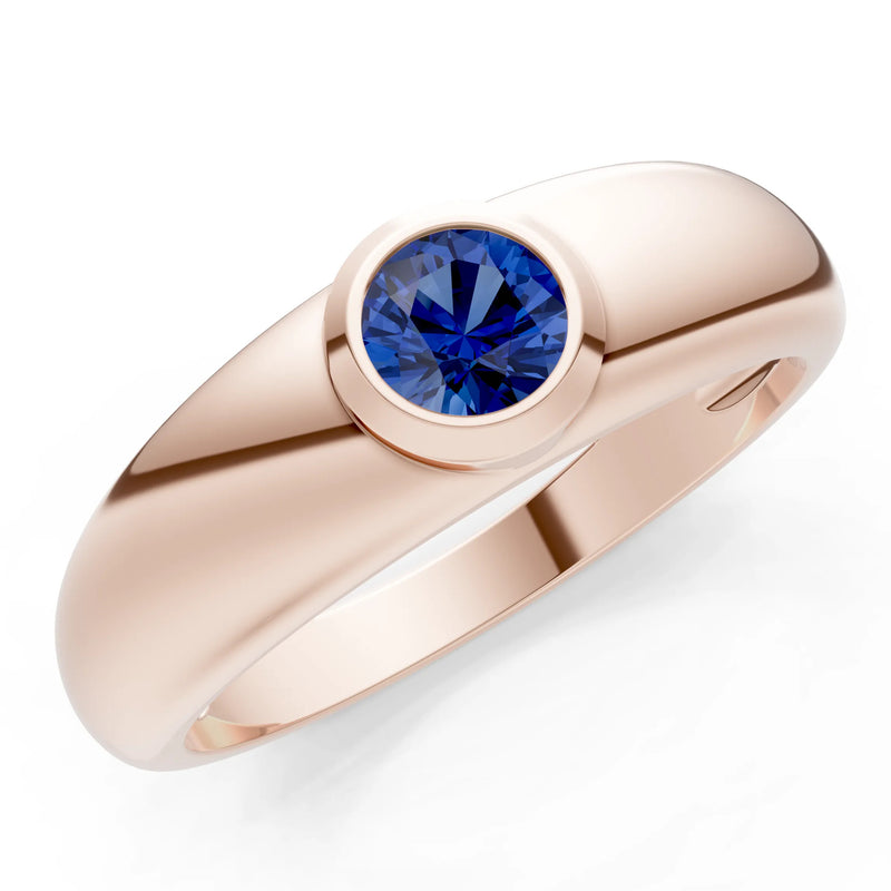 Blue Sapphire Bezel Set Round Cut Signet Ring