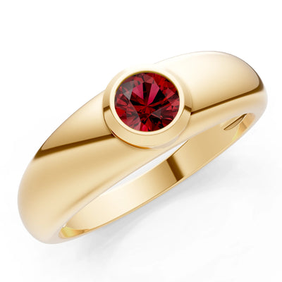 Garnet Bezel Set Round Cut Signet Ring