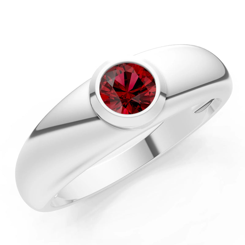 Garnet Bezel Set Round Cut Signet Ring