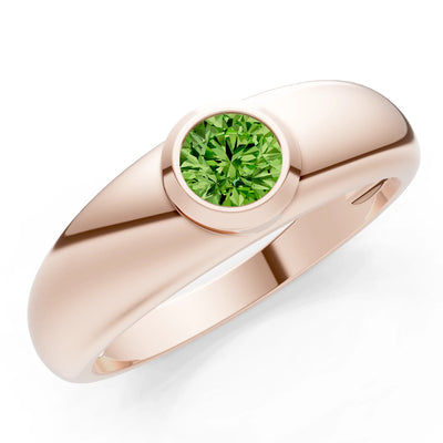 Peridot Bezel Set Round Cut Signet Ring