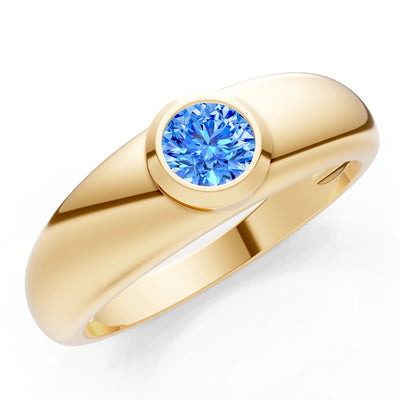 Swiss Blue Topaz Bezel Set Round Cut Signet Ring