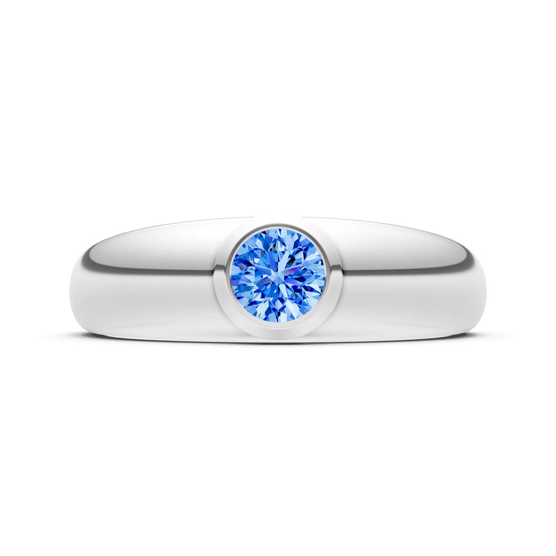 Swiss Blue Topaz Bezel Set Round Cut Signet Ring