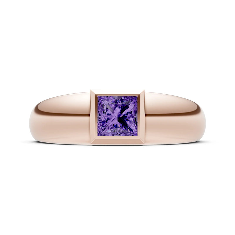 Amethyst Bezel Set Princess Cut Signet Ring