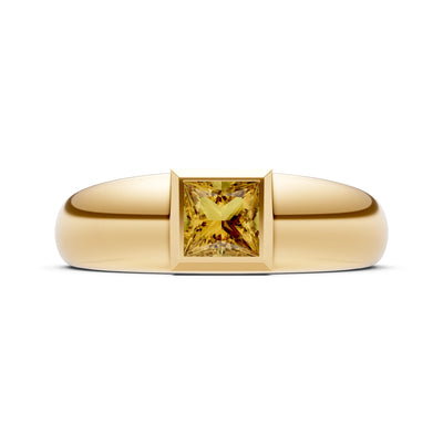 Citrine Bezel Set Princess Cut Signet Ring