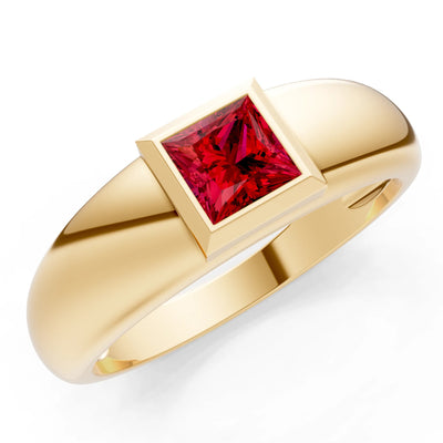 Ruby Bezel Set Princess Cut Signet Ring