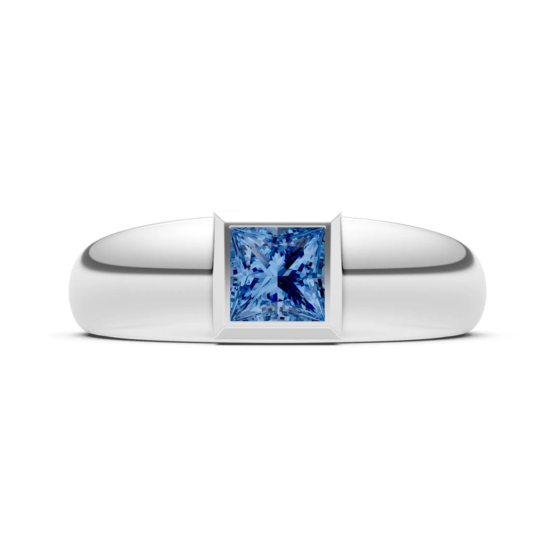 London Blue Topaz Bezel Set Princess Cut Signet Ring