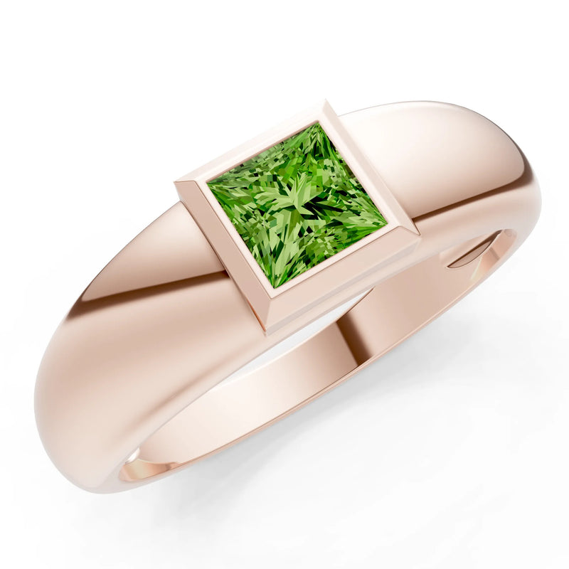 Peridot Bezel Set Princess Cut Signet Ring