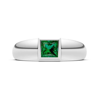 Emerald Bezel Set Princess Cut Signet Ring
