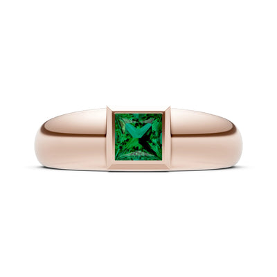 Emerald Bezel Set Princess Cut Signet Ring