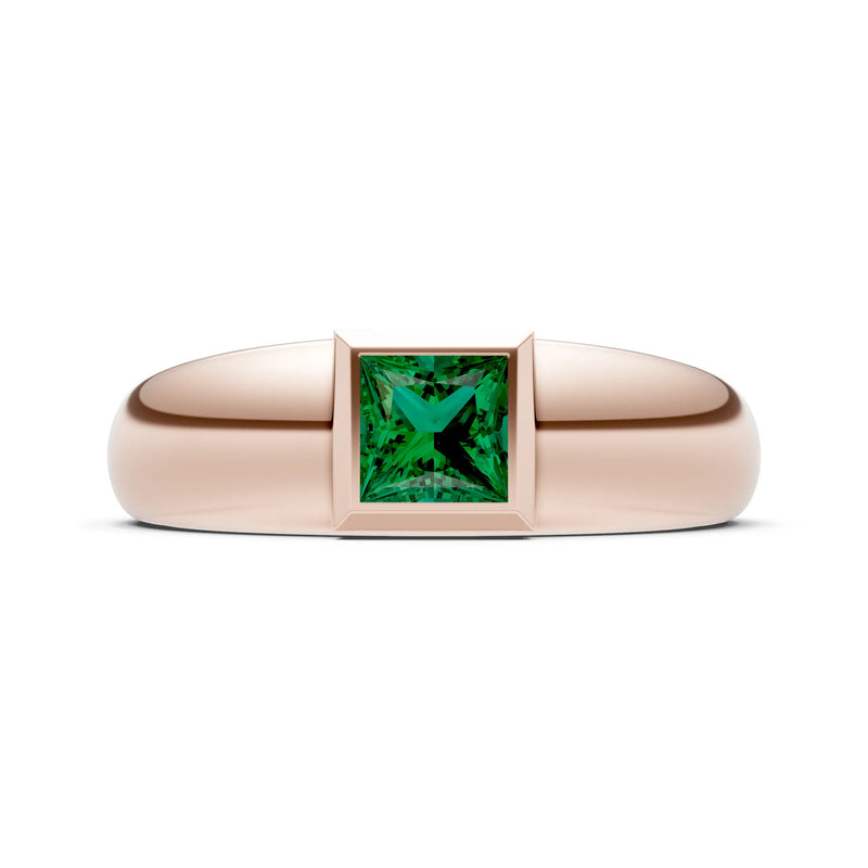 Emerald Bezel Set Princess Cut Signet Ring
