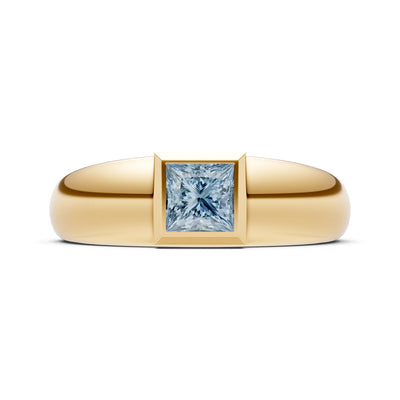 Aquamarine Bezel Set Princess Cut Signet Ring