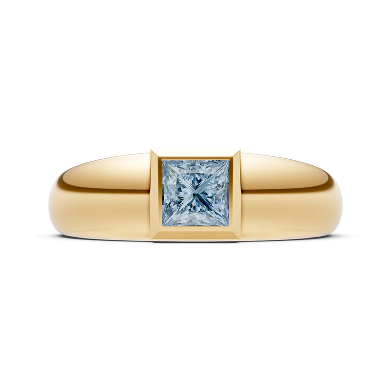 Aquamarine Bezel Set Princess Cut Signet Ring