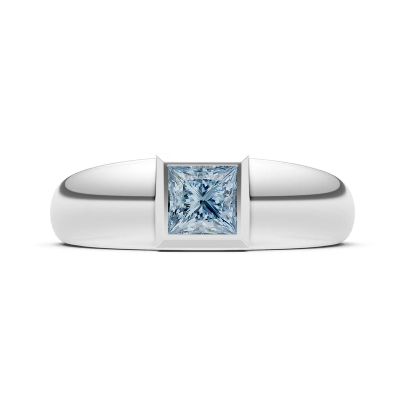 Aquamarine Bezel Set Princess Cut Signet Ring