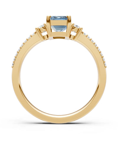 Aquamarine Three Stone Double Pave Emerald Cut Band