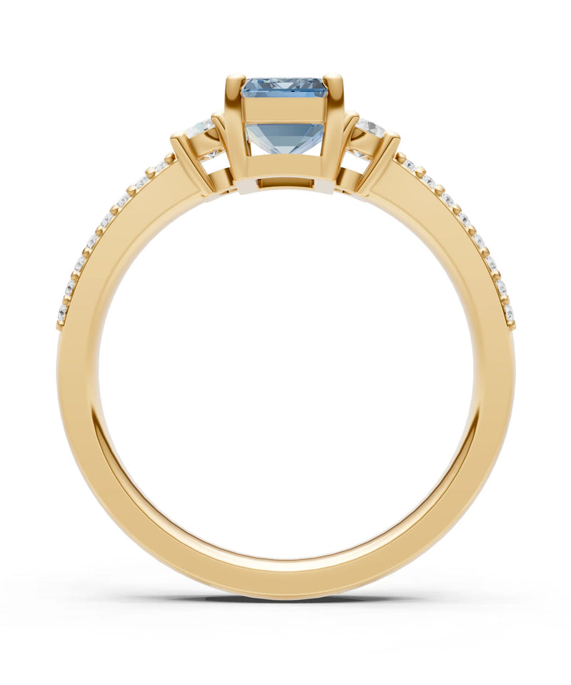 Aquamarine Three Stone Double Pave Emerald Cut Band