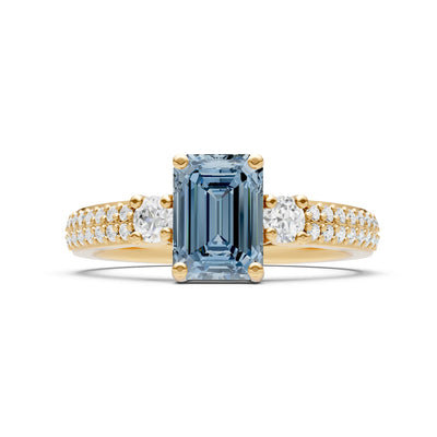 Aquamarine Three Stone Double Pave Emerald Cut Band