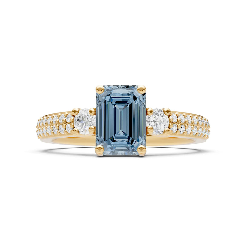 Aquamarine Three Stone Double Pave Emerald Cut Band