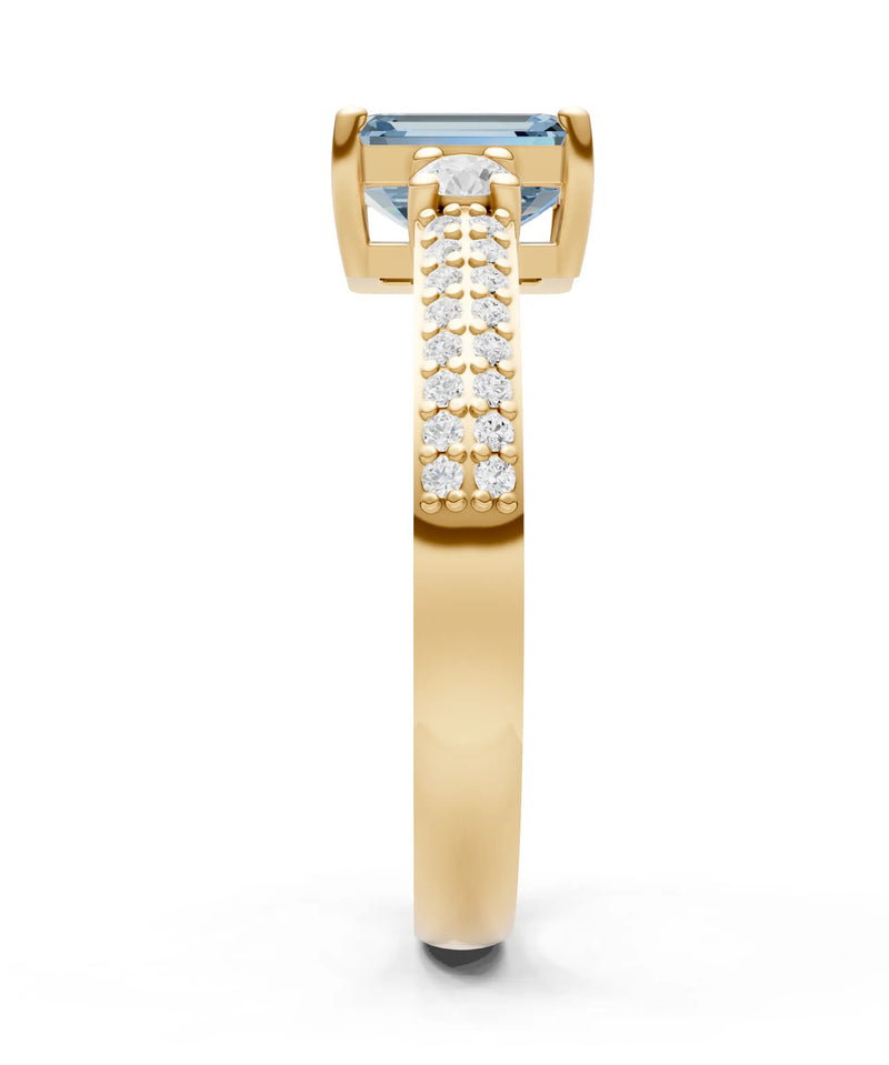 Aquamarine Three Stone Double Pave Emerald Cut Band