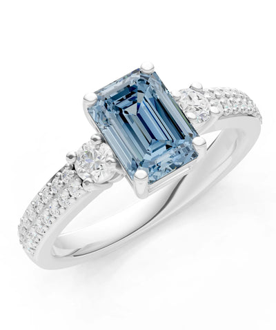 Three Stone Emerald Cut Double Pave Band