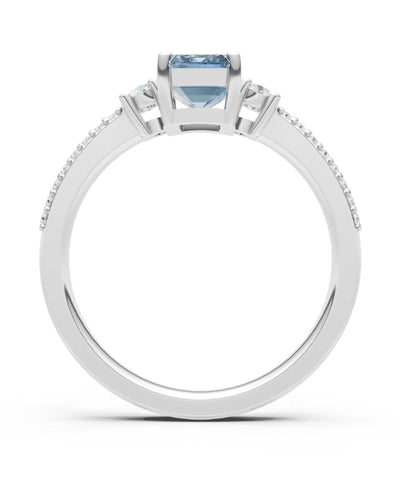 Aquamarine Three Stone Double Pave Emerald Cut Band