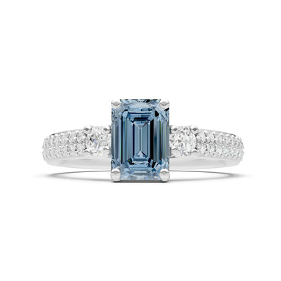 Aquamarine Three Stone Double Pave Emerald Cut Band