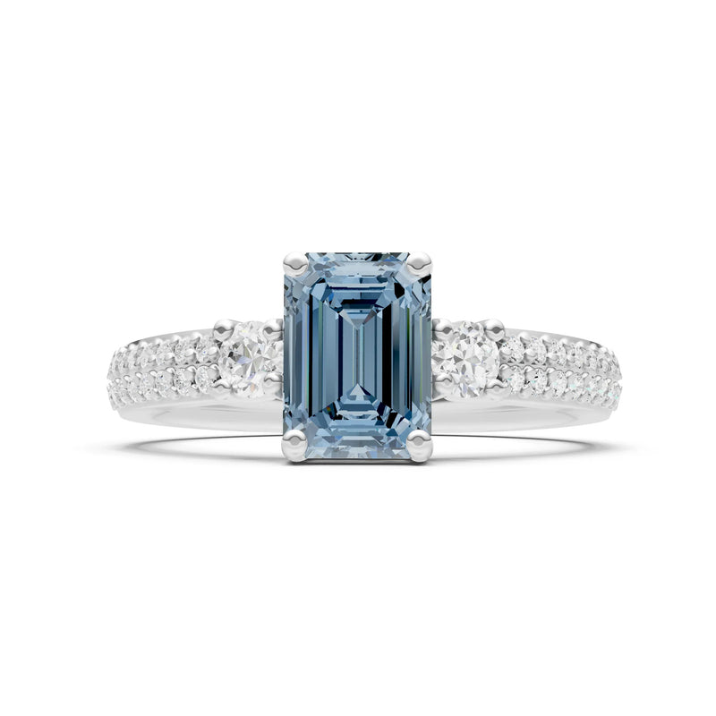 Aquamarine Three Stone Double Pave Emerald Cut Band