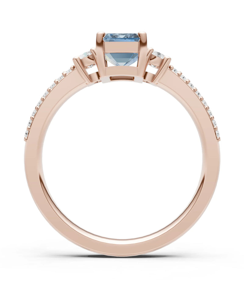 Aquamarine Three Stone Double Pave Emerald Cut Band