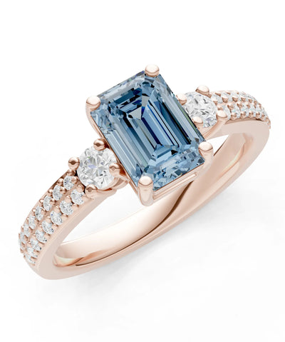 Aquamarine Three Stone Double Pave Emerald Cut Band