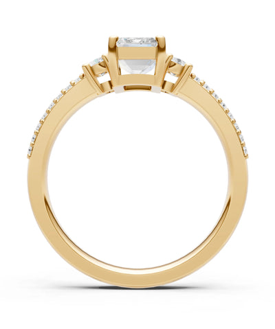 Diamond Three Stone Double Pave Emerald Cut Band