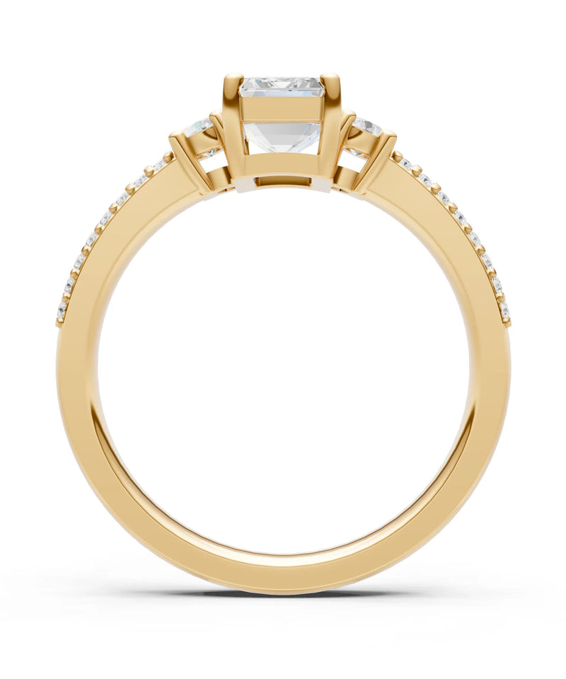 Diamond Three Stone Double Pave Emerald Cut Band