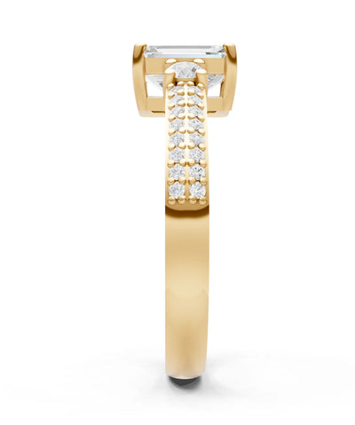 Diamond Three Stone Double Pave Emerald Cut Band