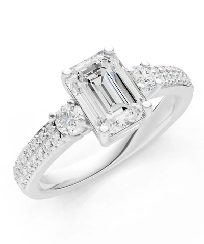 Three Stone Emerald Cut Double Pave Band