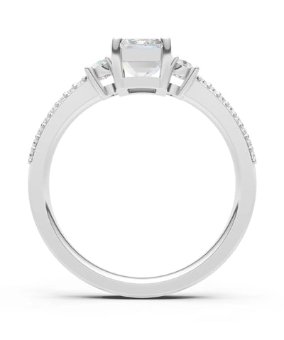 Diamond Three Stone Double Pave Emerald Cut Band