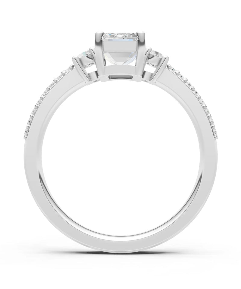 Diamond Three Stone Double Pave Emerald Cut Band