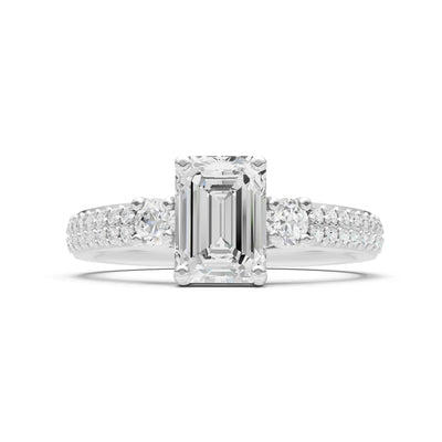 Diamond Three Stone Double Pave Emerald Cut Band