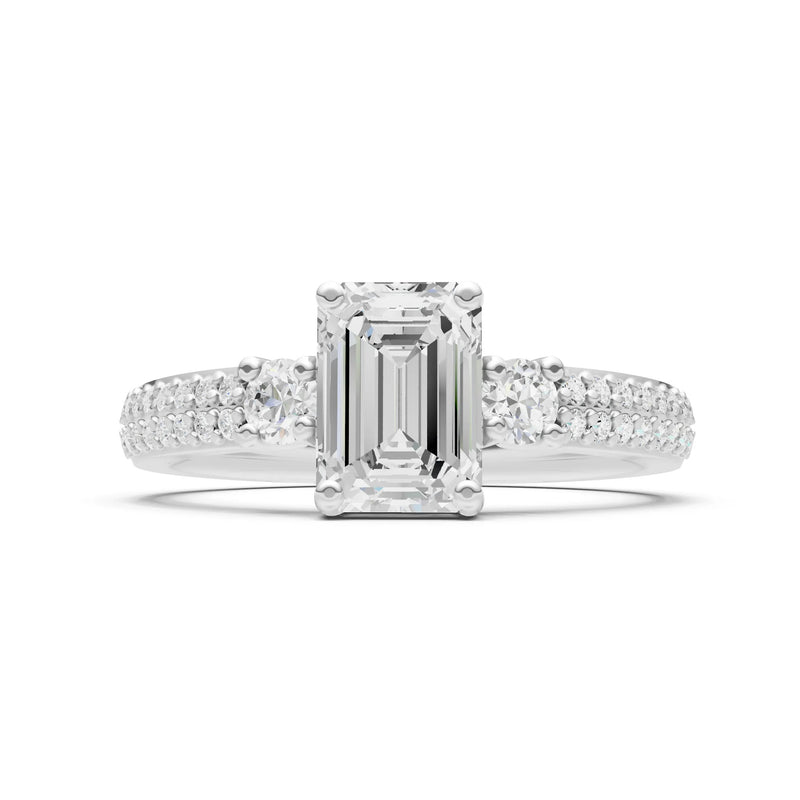 Diamond Three Stone Double Pave Emerald Cut Band