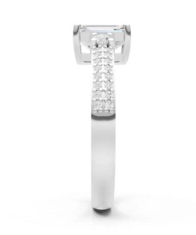 Diamond Three Stone Double Pave Emerald Cut Band