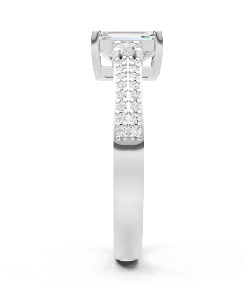 Diamond Three Stone Double Pave Emerald Cut Band