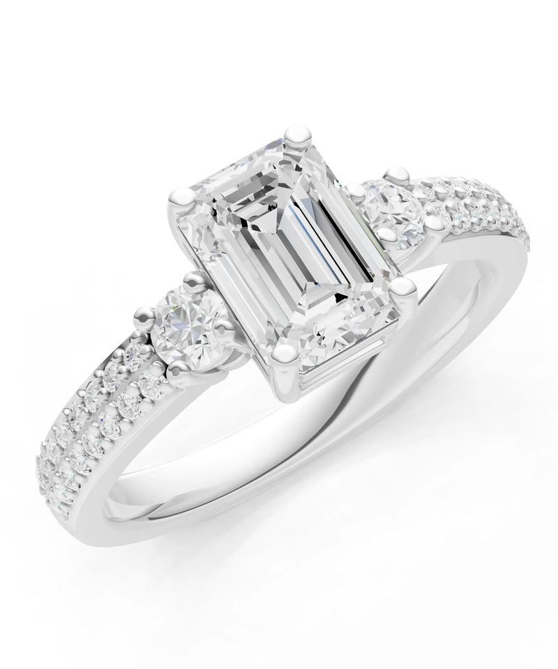 Diamond Three Stone Double Pave Emerald Cut Band