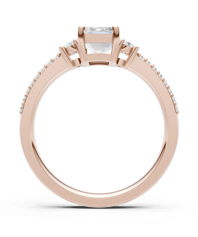 Diamond Three Stone Double Pave Emerald Cut Band