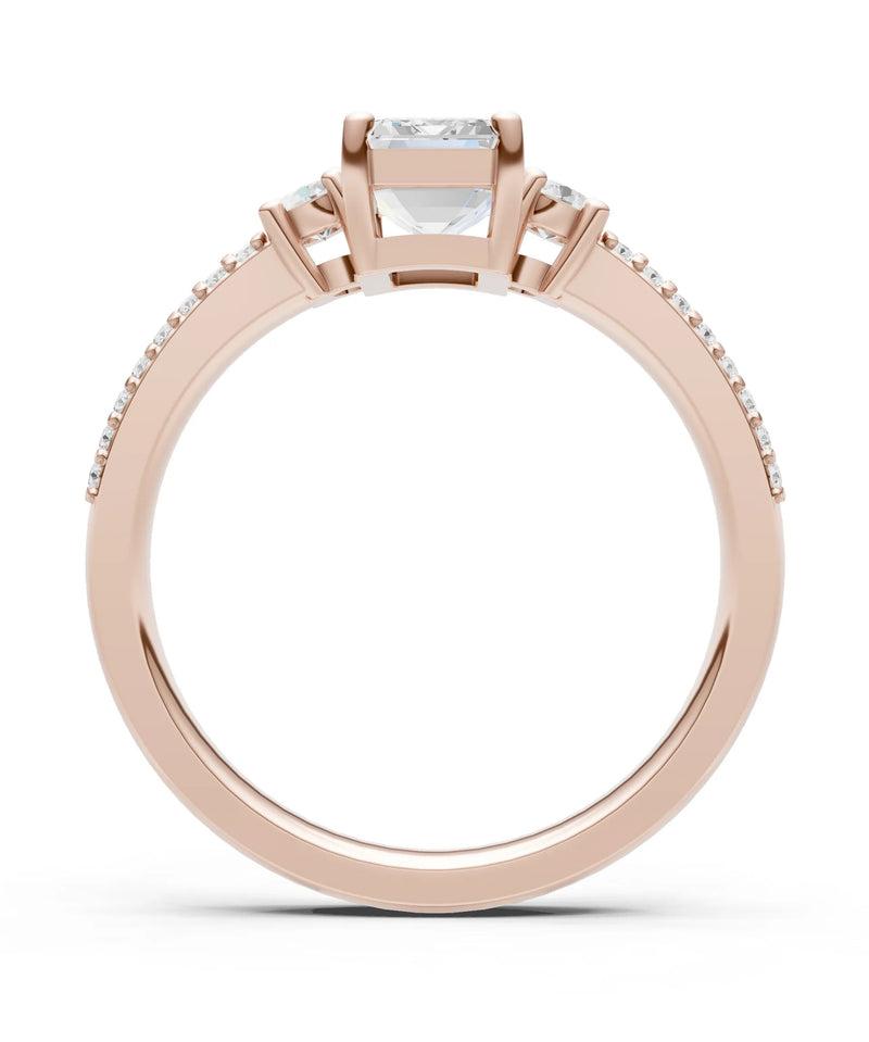 Diamond Three Stone Double Pave Emerald Cut Band