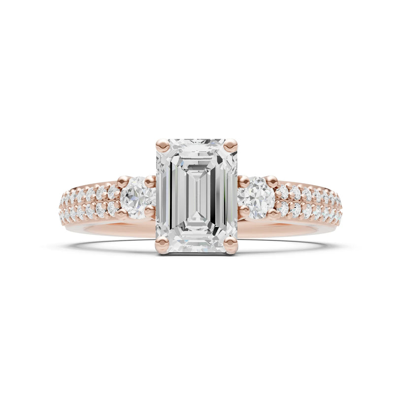Diamond Three Stone Double Pave Emerald Cut Band