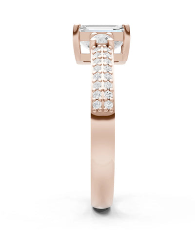 Diamond Three Stone Double Pave Emerald Cut Band