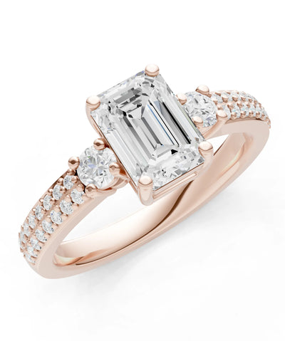 Diamond Three Stone Double Pave Emerald Cut Band
