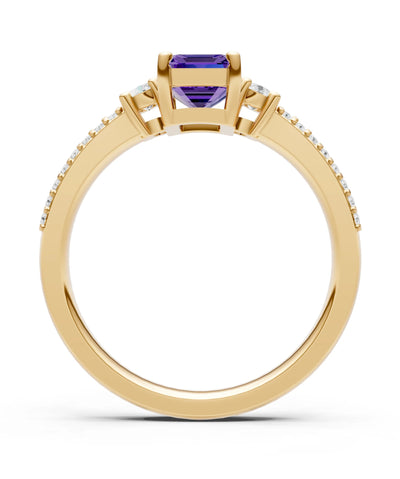 Three Stone Emerald Cut Double Pave Band