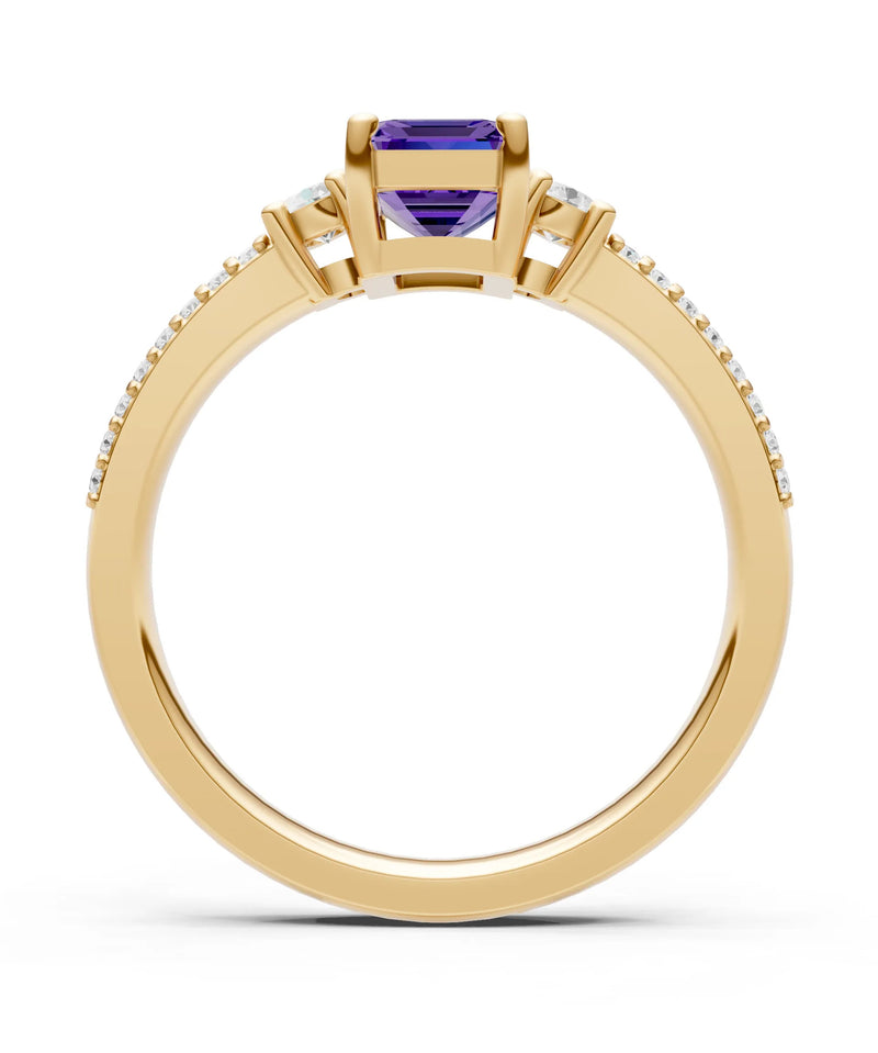Three Stone Emerald Cut Double Pave Band