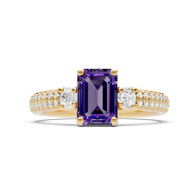 Three Stone Emerald Cut Double Pave Band