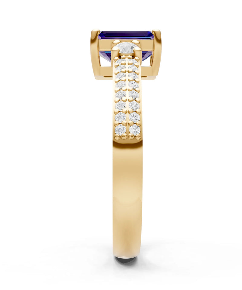 Three Stone Emerald Cut Double Pave Band