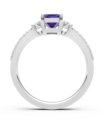 Three Stone Emerald Cut Double Pave Band