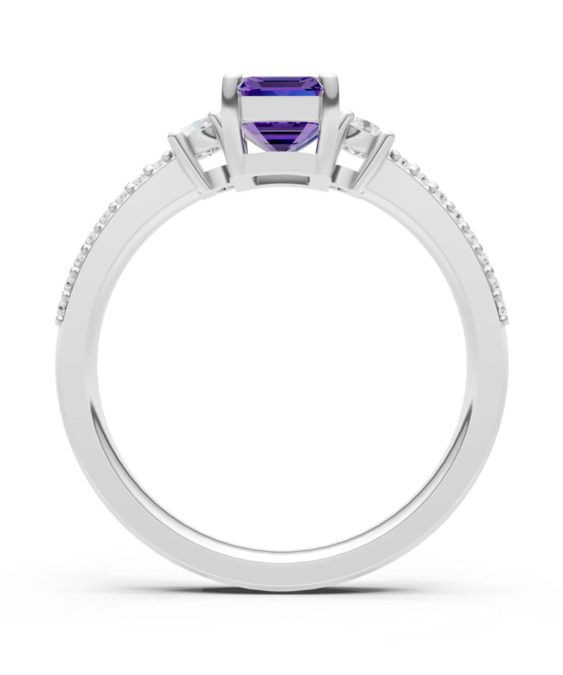 Three Stone Emerald Cut Double Pave Band